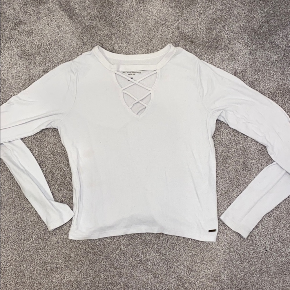 Hollister Size L White V-Neck Ribbed Tee